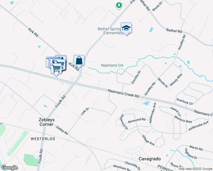 map of restaurants, bars, coffee shops, grocery stores, and more near 1464 Naamans Creek Road in Garnet Valley