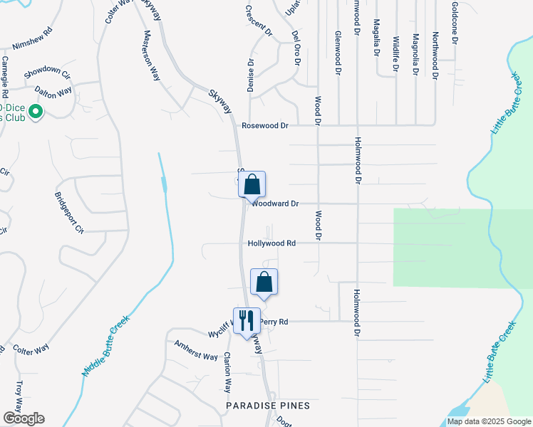 map of restaurants, bars, coffee shops, grocery stores, and more near 6434 Woodward Drive in Magalia