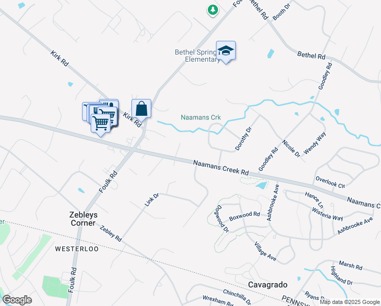 map of restaurants, bars, coffee shops, grocery stores, and more near 1464 Naamans Creek Road in Garnet Valley
