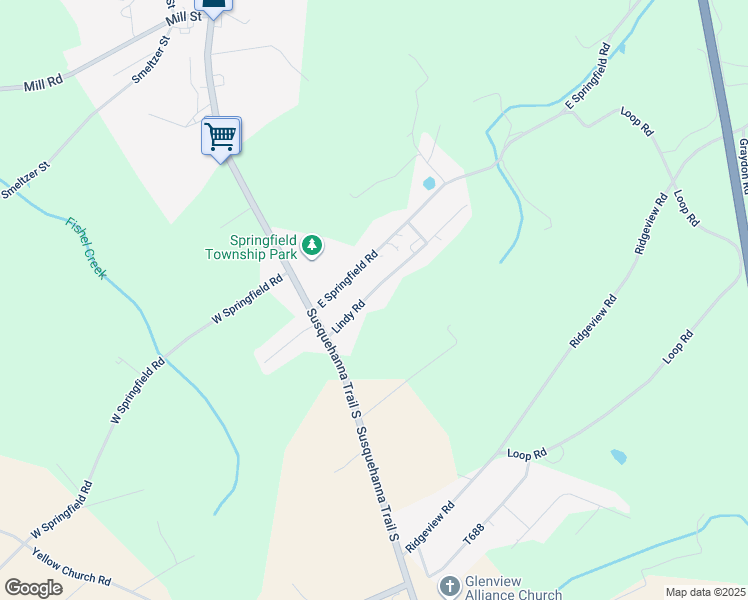 map of restaurants, bars, coffee shops, grocery stores, and more near 119 Lindy Road in Seven Valleys