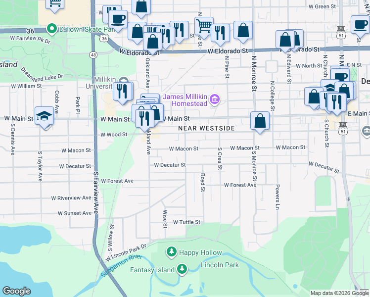 map of restaurants, bars, coffee shops, grocery stores, and more near 299 South Haworth Avenue in Decatur