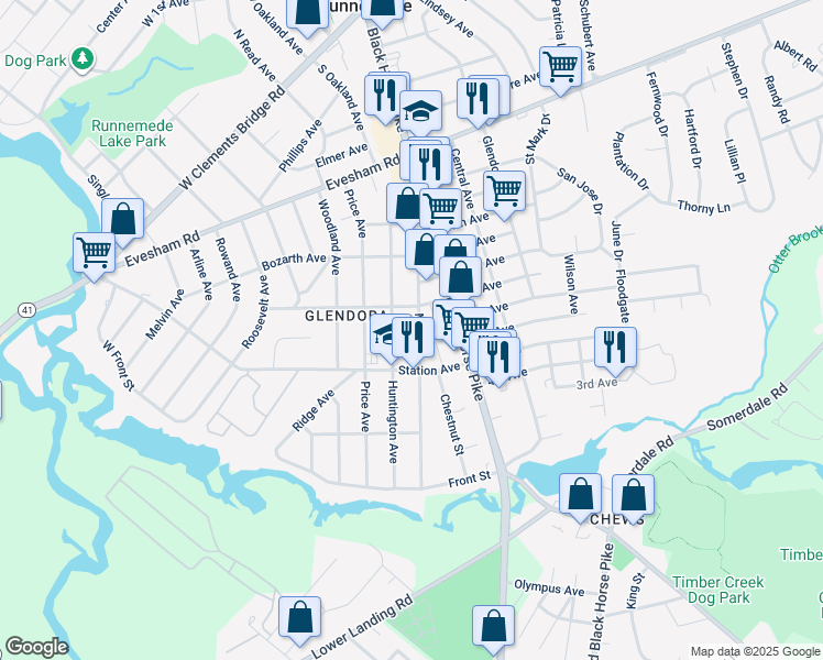 map of restaurants, bars, coffee shops, grocery stores, and more near in Gloucester Township
