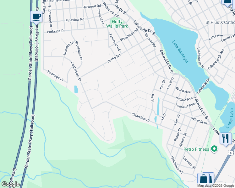 map of restaurants, bars, coffee shops, grocery stores, and more near 1450 F Street in Lacey Township