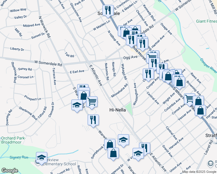 map of restaurants, bars, coffee shops, grocery stores, and more near 113 Minnetonka Road in Somerdale