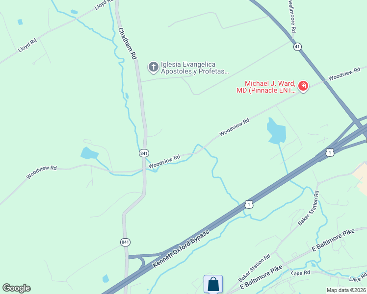 map of restaurants, bars, coffee shops, grocery stores, and more near 319 Woodview Road in West Grove