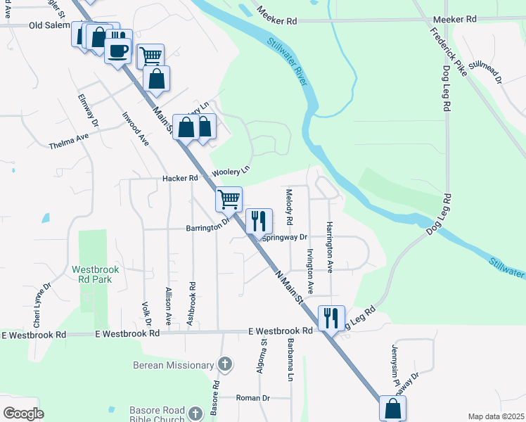 map of restaurants, bars, coffee shops, grocery stores, and more near 60 Vinway Court in Dayton