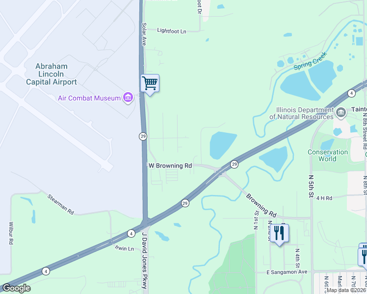 map of restaurants, bars, coffee shops, grocery stores, and more near 413 West Browning Road in Springfield