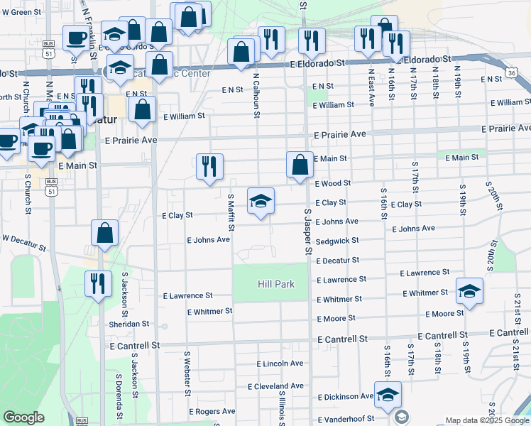 map of restaurants, bars, coffee shops, grocery stores, and more near 1065 East Johns Avenue in Decatur