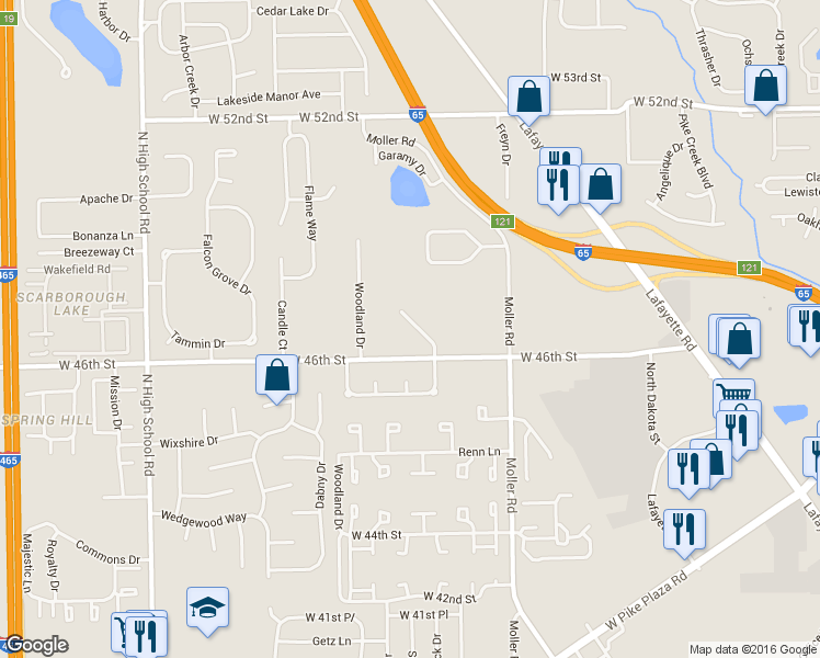 map of restaurants, bars, coffee shops, grocery stores, and more near 4662 Falcon Run Way in Indianapolis