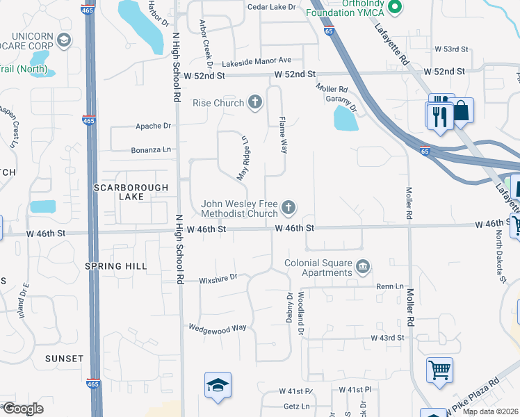 map of restaurants, bars, coffee shops, grocery stores, and more near 4707 Candle Court in Indianapolis