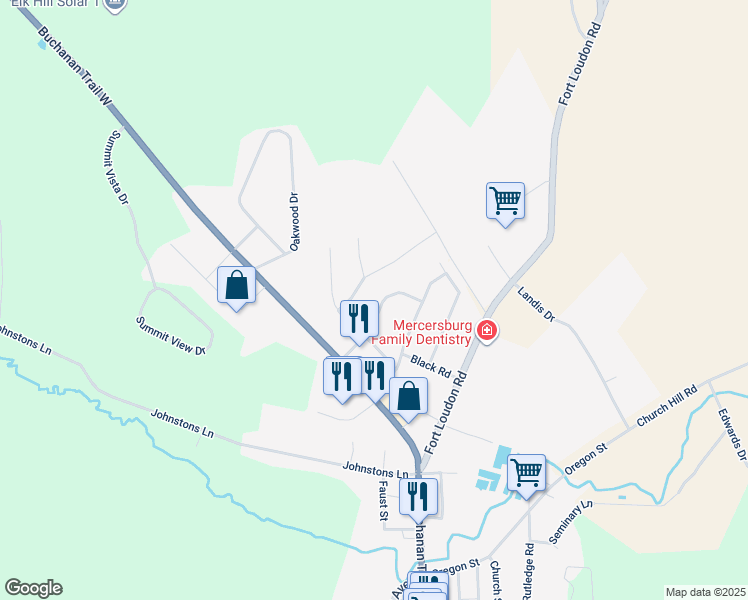 map of restaurants, bars, coffee shops, grocery stores, and more near 113 Findlay Drive in Mercersburg