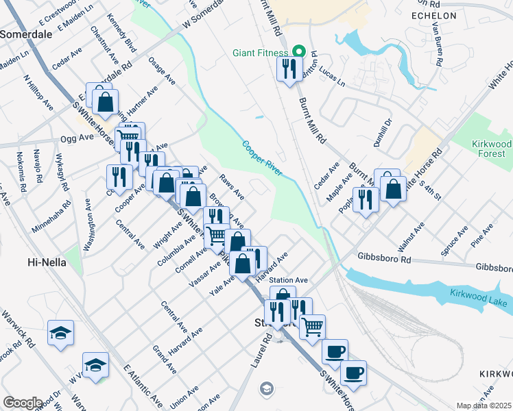 map of restaurants, bars, coffee shops, grocery stores, and more near 118 Cornell Avenue in Somerdale