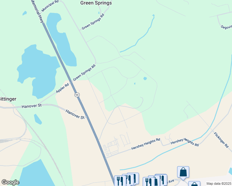 map of restaurants, bars, coffee shops, grocery stores, and more near Antietam Run in Adams County