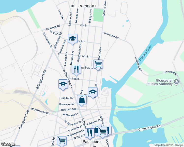 map of restaurants, bars, coffee shops, grocery stores, and more near 561 Beacon Avenue in Paulsboro