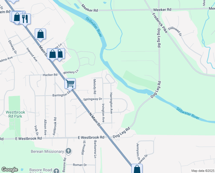 map of restaurants, bars, coffee shops, grocery stores, and more near 7960 Sidney Avenue in Dayton