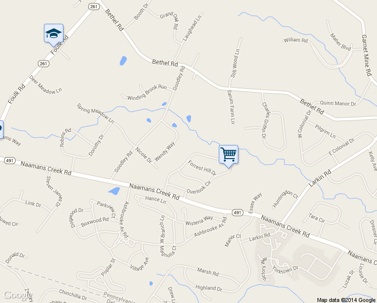 map of restaurants, bars, coffee shops, grocery stores, and more near 27 Overlook Circle in Garnet Valley