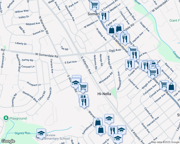 map of restaurants, bars, coffee shops, grocery stores, and more near 63 Minnetonka Road in Somerdale