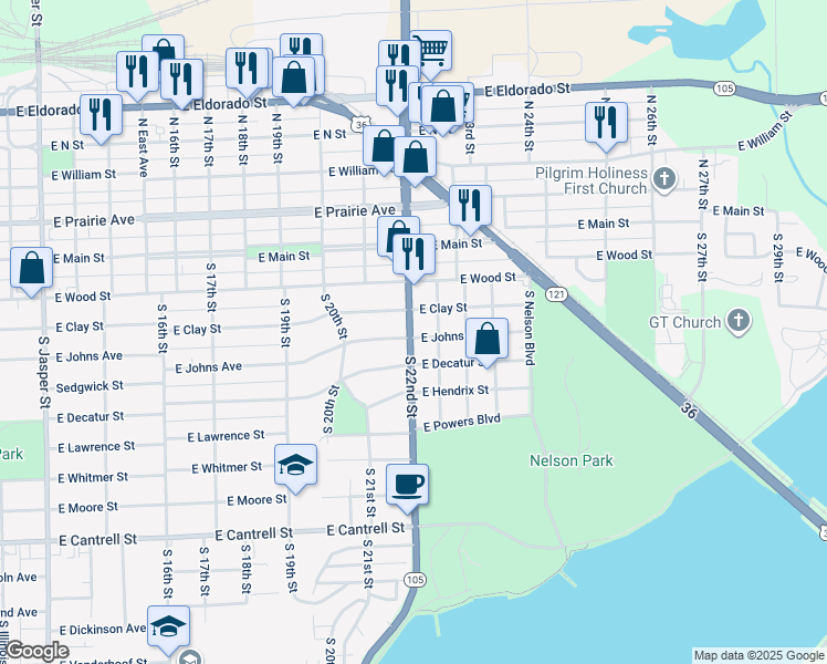 map of restaurants, bars, coffee shops, grocery stores, and more near 314 South 22nd Street in Decatur