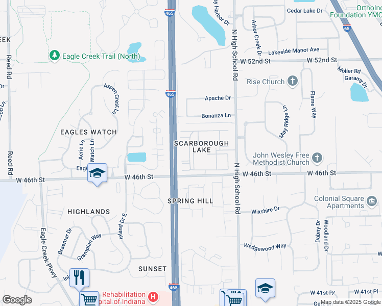 map of restaurants, bars, coffee shops, grocery stores, and more near 4655 Lynnfield Road in Indianapolis