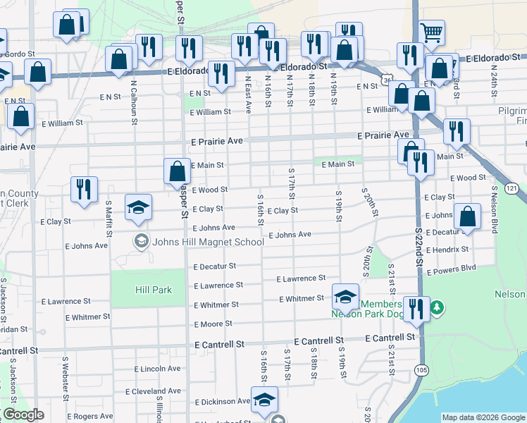 map of restaurants, bars, coffee shops, grocery stores, and more near 1608 E Clay St in Decatur