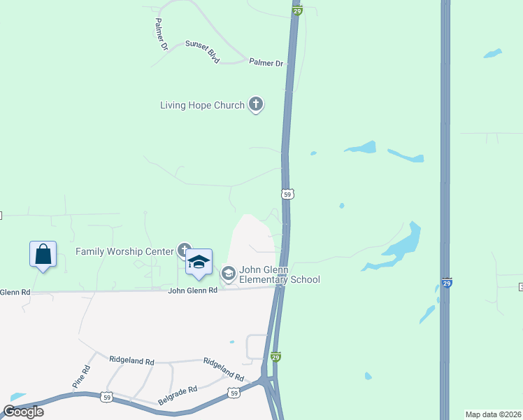 map of restaurants, bars, coffee shops, grocery stores, and more near 19798 U.S. 59 in Country Club