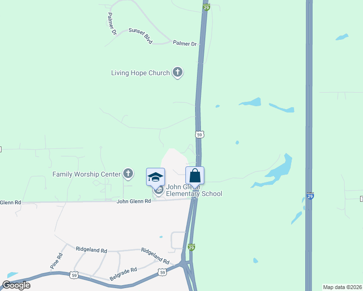 map of restaurants, bars, coffee shops, grocery stores, and more near 19798 U.S. 59 in Country Club