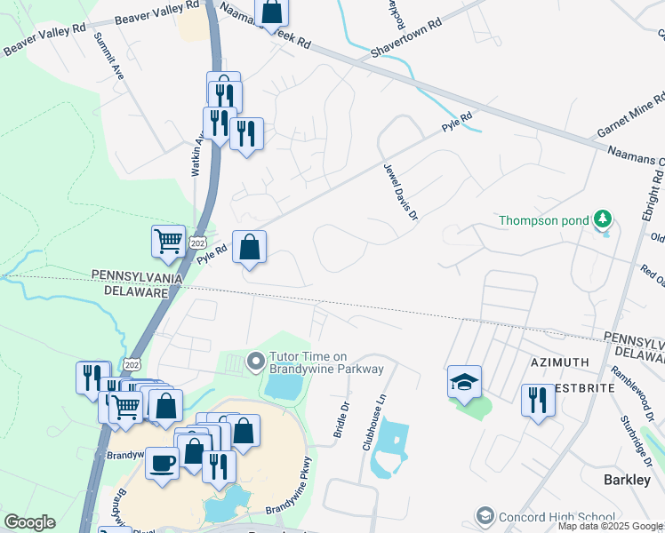 map of restaurants, bars, coffee shops, grocery stores, and more near 3831 Rotherfield Lane in Chadds Ford