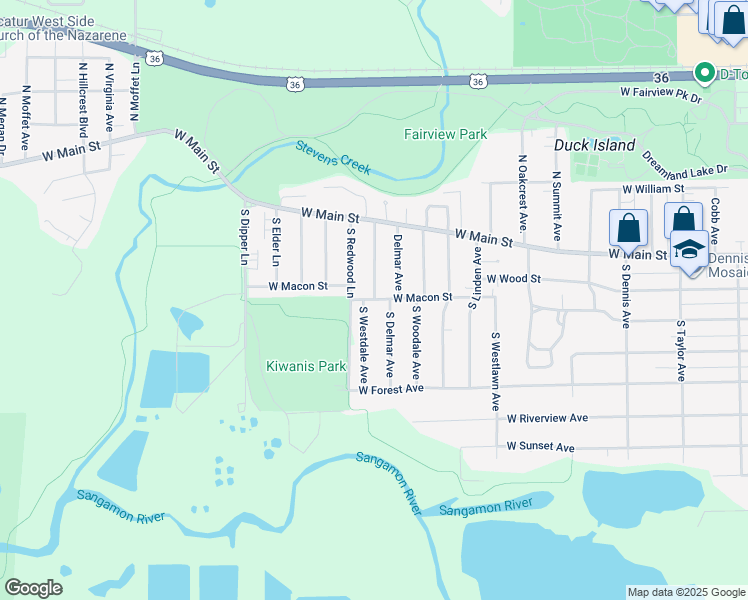 map of restaurants, bars, coffee shops, grocery stores, and more near 2417 West Macon Street in Decatur