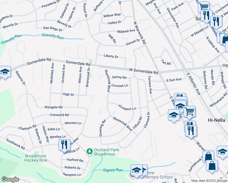 map of restaurants, bars, coffee shops, grocery stores, and more near 1007 Lynnwood Lane in Somerdale
