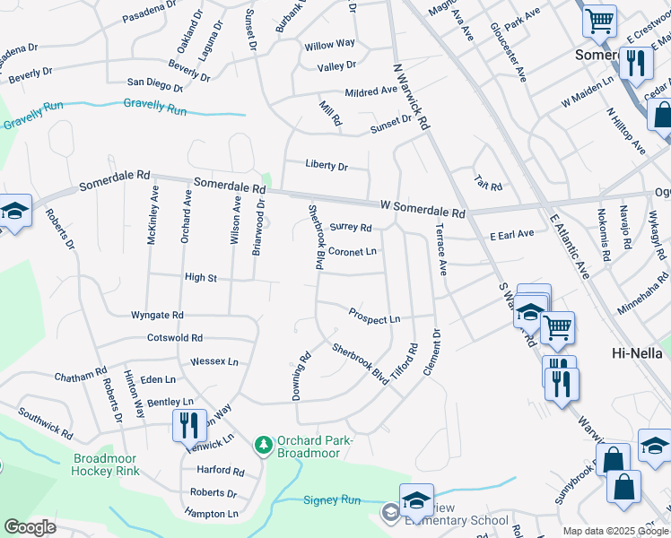 map of restaurants, bars, coffee shops, grocery stores, and more near 1007 Lynnwood Lane in Somerdale