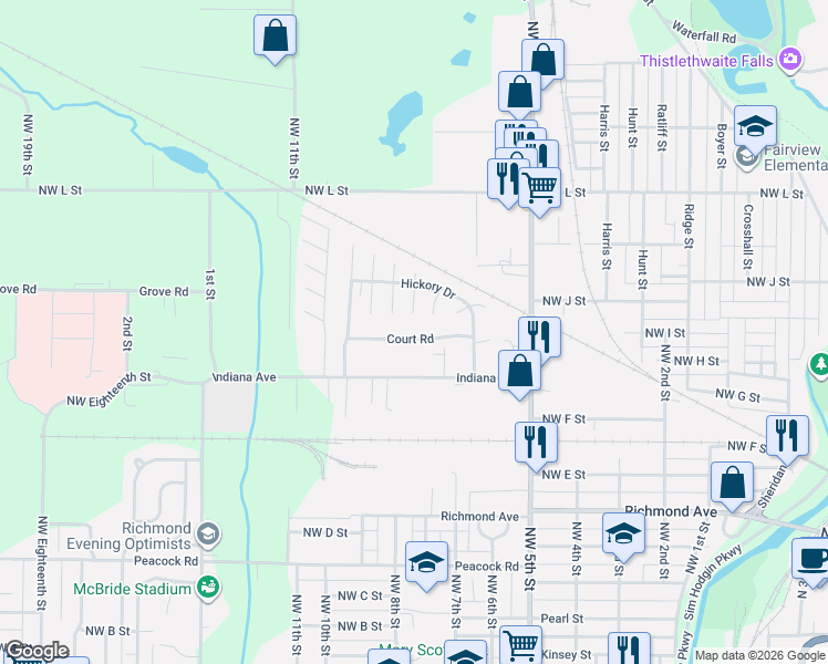 map of restaurants, bars, coffee shops, grocery stores, and more near Birch Drive in Richmond
