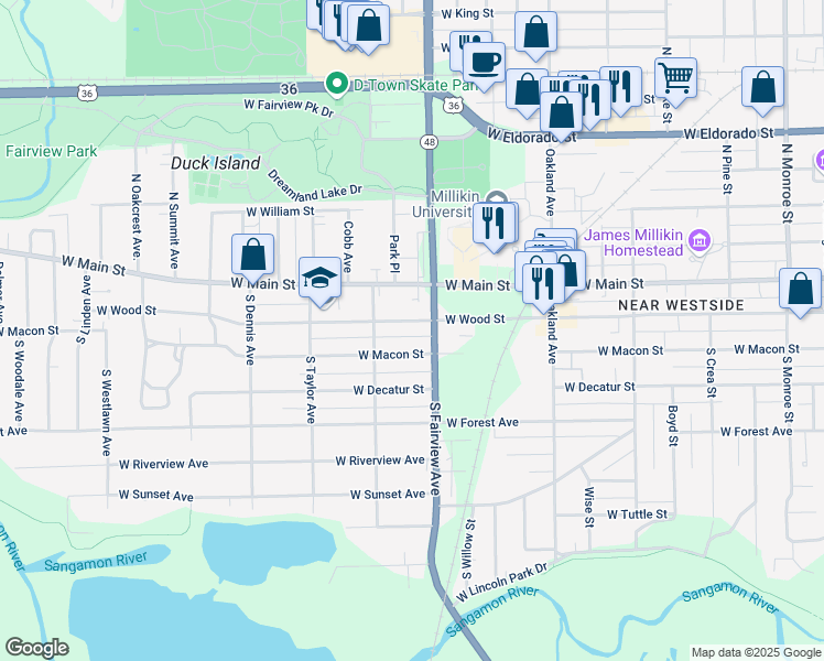 map of restaurants, bars, coffee shops, grocery stores, and more near 1352 West Wood Street in Decatur