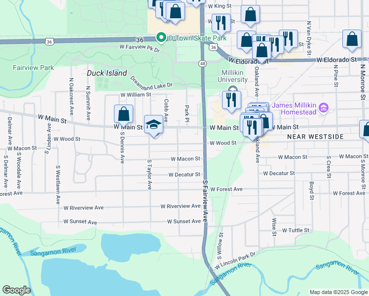 map of restaurants, bars, coffee shops, grocery stores, and more near 1352 West Wood Street in Decatur