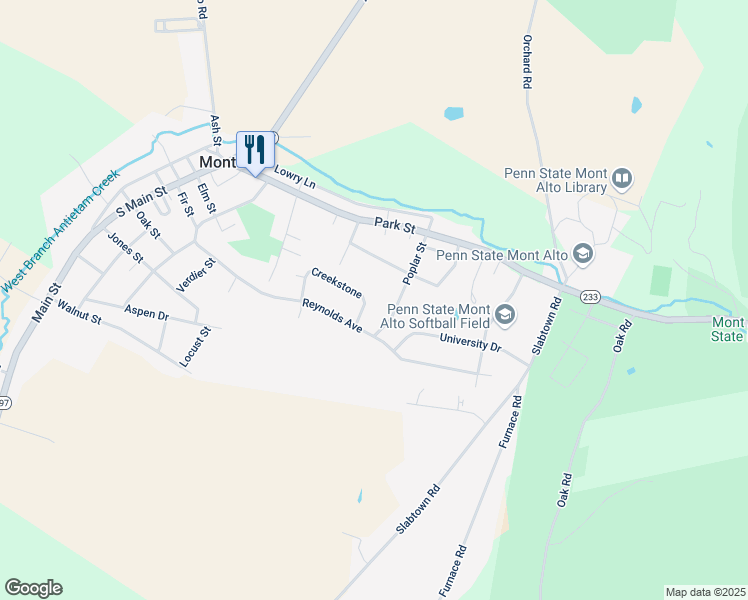 map of restaurants, bars, coffee shops, grocery stores, and more near 57 Creekstone in Mont Alto