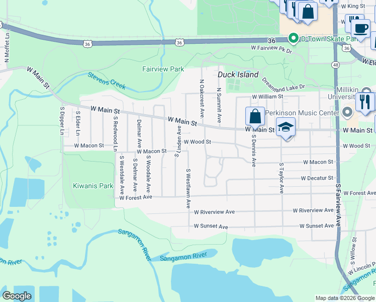 map of restaurants, bars, coffee shops, grocery stores, and more near 1900 West Macon Street in Decatur