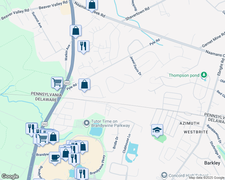 map of restaurants, bars, coffee shops, grocery stores, and more near 3831 Rotherfield Lane in Chadds Ford