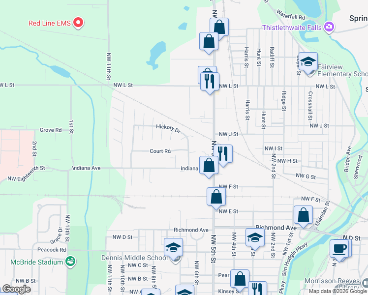 map of restaurants, bars, coffee shops, grocery stores, and more near 530 Indiana Avenue in Richmond