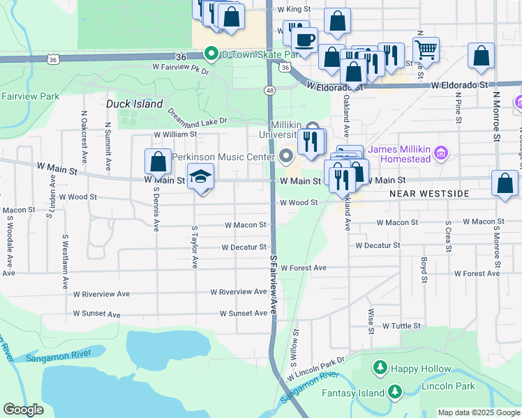 map of restaurants, bars, coffee shops, grocery stores, and more near 1352 West Wood Street in Decatur