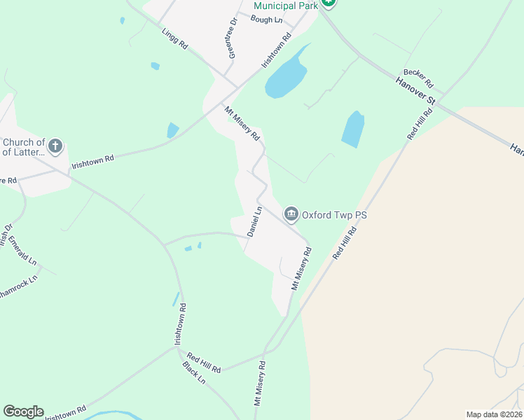 map of restaurants, bars, coffee shops, grocery stores, and more near 442 Mount Misery Road in New Oxford