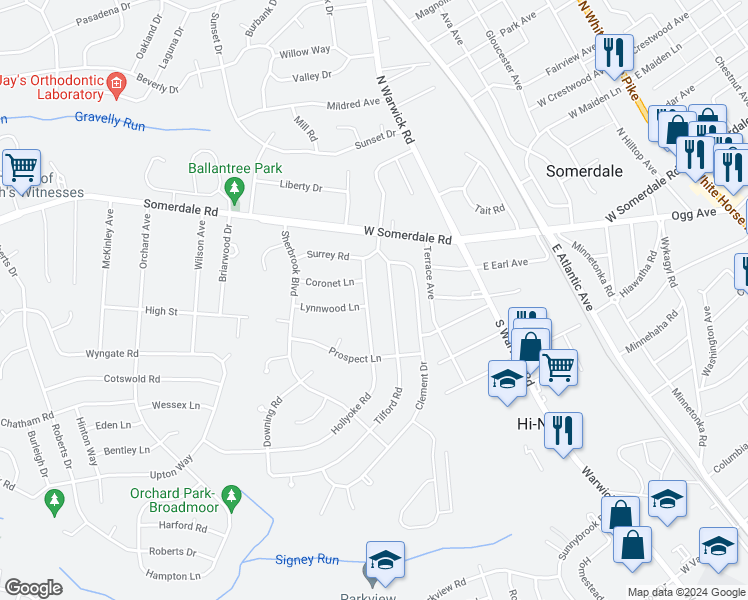 map of restaurants, bars, coffee shops, grocery stores, and more near 41 Hollyoke Road in Somerdale