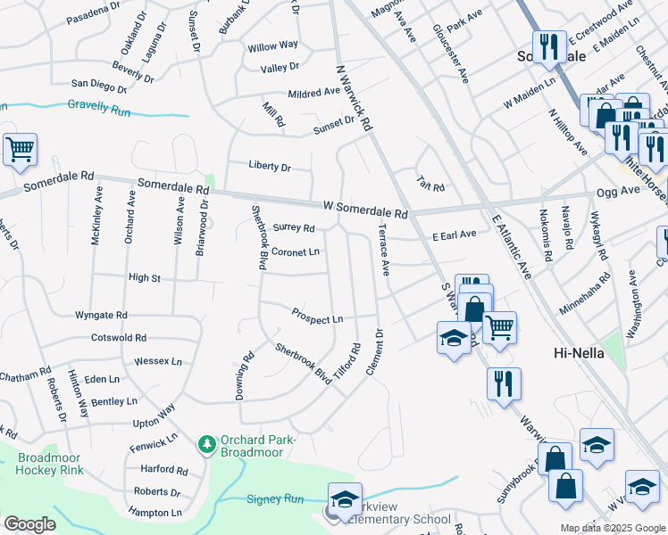 map of restaurants, bars, coffee shops, grocery stores, and more near 41 Hollyoke Road in Somerdale