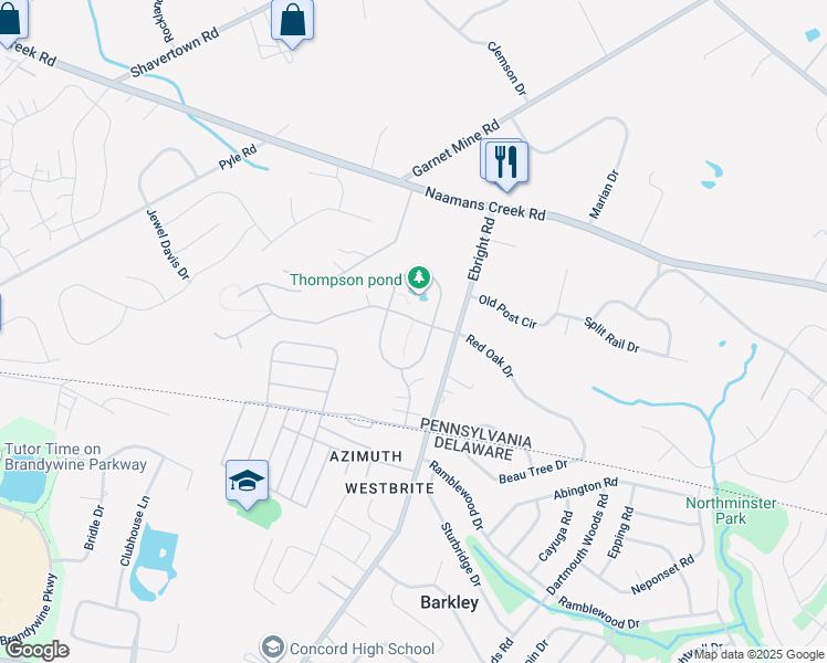 map of restaurants, bars, coffee shops, grocery stores, and more near 1063 Belmont Lane in Garnet Valley