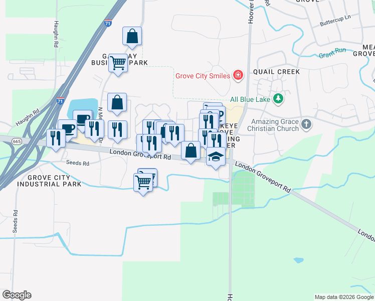 map of restaurants, bars, coffee shops, grocery stores, and more near 2682 London Groveport Road in Grove City