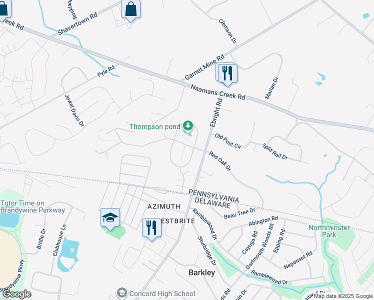 map of restaurants, bars, coffee shops, grocery stores, and more near 1063 Belmont Lane in Garnet Valley