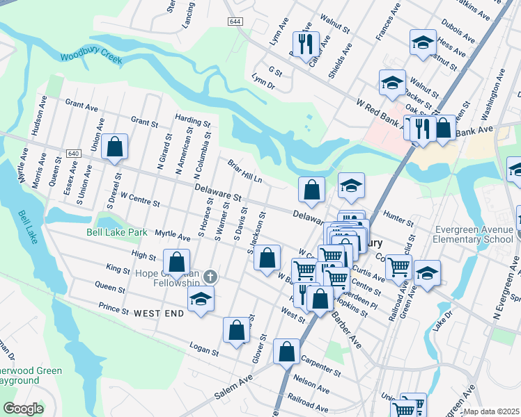 map of restaurants, bars, coffee shops, grocery stores, and more near in Woodbury