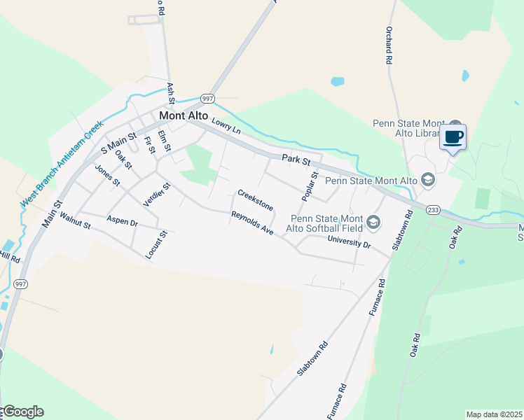 map of restaurants, bars, coffee shops, grocery stores, and more near 30 Creekstone Drive in Mont Alto