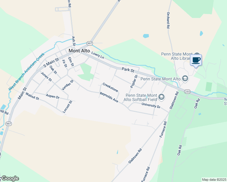 map of restaurants, bars, coffee shops, grocery stores, and more near 30 Creekstone Drive in Mont Alto