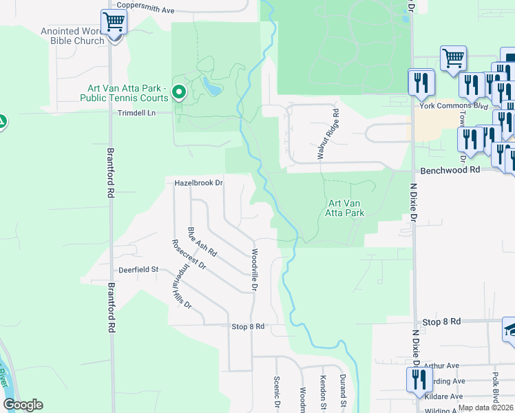 map of restaurants, bars, coffee shops, grocery stores, and more near 2807 Northlake Court in Dayton
