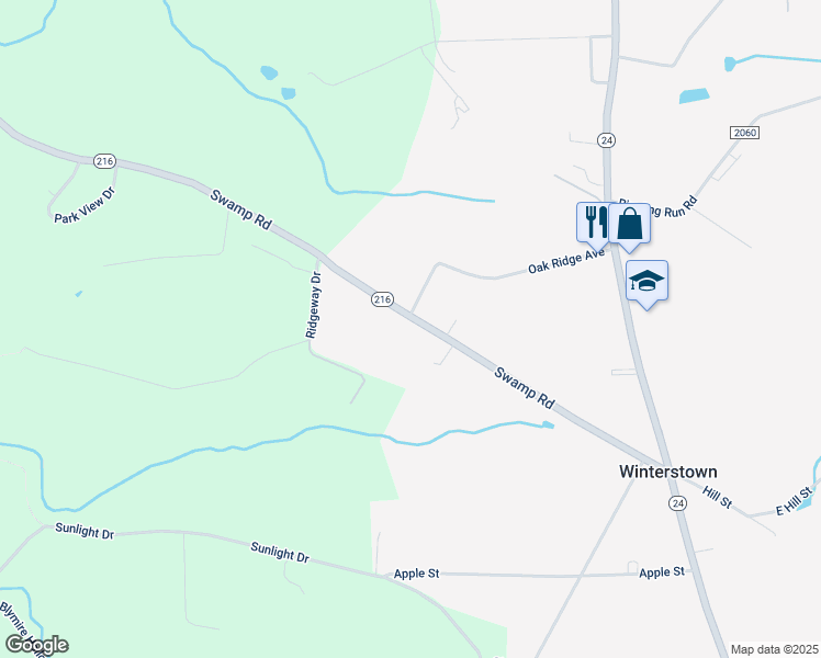 map of restaurants, bars, coffee shops, grocery stores, and more near 5380 Swamp Road in Felton