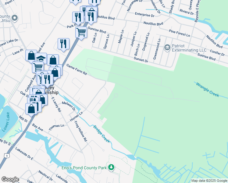 map of restaurants, bars, coffee shops, grocery stores, and more near 10 Renee Court in Lacey Township